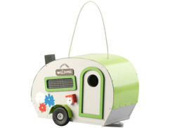 Nichoir à oiseaux en bois design caravane en métal