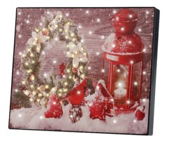 Tableau lumineux à LED "Couronne de Noël et lanterne" 28 x 23 cm