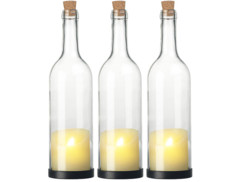 3 bouteilles de vin décoratives avec bougie LED vacillante - Classique