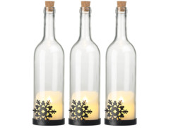 3 bouteilles de vin décoratives avec bougie LED vacillante - Flocon
