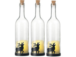 3 bouteilles de vin décoratives avec bougie LED vacillante - Renne