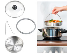 Accessoires de cuisson vapeur avec couvercle en verre, panier à étuver et support