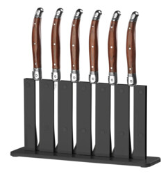 set de 6 couteaux laguiole authentiques avec bloc support et manche en bois veritable