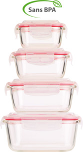 pack de 4 boites de conservation en verre avec couvercles en plastique avec clip de maintien rosenstein