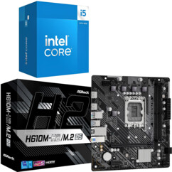 Pack avec carte mère H610M-H2/M.2 D5 avec 2 câbles SATA, matériel de montage pour socket M.2, panneau I/O et processeur Intel Core i5-14400