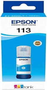 Bouteille d'encre cyan Epson EcoTank 113 dans son emballage cartonné