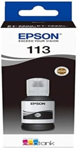 Bouteille d'encre noire Epson EcoTank 113 dans son emballage cartonné