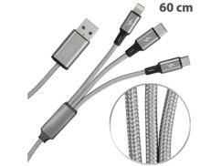 Câble de chargement 3 en 1 compatible Micro-USB / USB-C / Lightning 60 cm de la marque Callstel