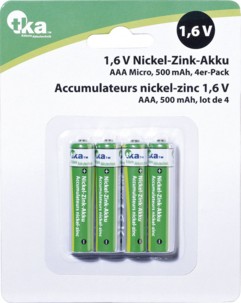 4 accus AAA nickel-zinc 1,6V - 500 mAh