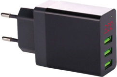 chargeur triple usb secteur avec afficheur tension intensité jusqu'à 3,1 ampères revolt