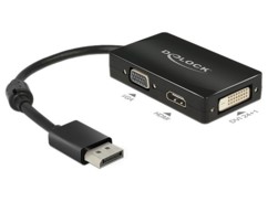 Adaptateur Displayport 1.1 mâle vers VGA / HDMI / DVI femelle passif noir