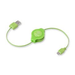Câble USB vers Micro-USB rétractable vert de 1 m.