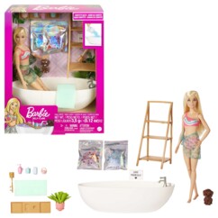 Coffret Barbie Bain Relaxant avec poupée, baignoire, chiot et savon coloré