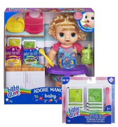 Poupée "Baby Alive Adore manger" avec 10 sachets de nourriture factice