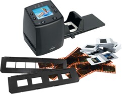 Scanner SCAN10 avec support négatifs, support diapositives et distributeur rapide de diapositives.