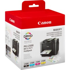 Pack de 4 cartouches d'encre originales PGI-2500 CMJN de la marque Canon pour imprimante jet d'encre de la série Maxify