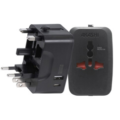 Adaptateur secteur universel de voyage Monde vers Monde avec 2 ports USB coloris noir de la marque Akashi