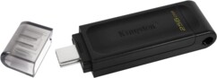Clé USB-C 256 Go coloris noir avec capuchon de protection du connecteur USB-C retiré laissant la fiche USB-C visible