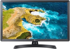 Écran TV 24" et moniteur PC connecté coloris noir avec pied de support amovible et fond d'écran apparent de la marque LG