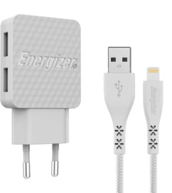 Chargeur secteur double USB 3,4 A avec câble Lightning de la marque Energizer