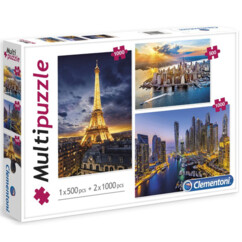 Kit 3 puzzles Paris/Dubaï/New York 2 x 1000 pièces et 1 x 500 pièces