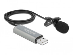 Micro-cravate USB DeLock avec adaptateur argenté, câble noir et pince vêtement noire