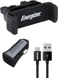 Support smartphone pour grille de ventilation avec chargeur allume-cigare 1 A et câble USB-A vers Micro-USB de la marque Energizer