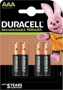 4 accumulateurs AAA NiMH Duracell Staycharged 900 mAh