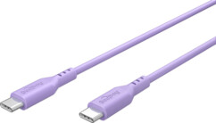 Câble USB-C vers USB-C Goobay en silicone lilas avec connecteurs argentés à fentes de flexion