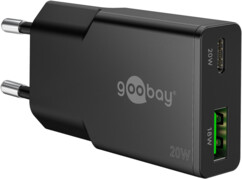 Chargeur secteur GaN USB-A/USB-C 20 W - Noir