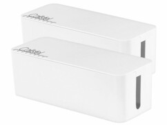 Deux grandes boîtes de rangement blanches pour multiprise.