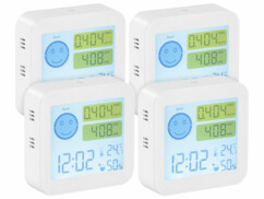 Lot de 4 appareils de mesure COVT/CO² avec horloge et thermomètre.