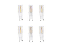 Pack de 6 ampoules LED G9 blanc chaud de 3 watts.