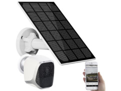 Pack caméra IP connectée IPC-580 avec support magnétique, panneau solaire avec support, câble d'alimentation Micro-USB, accessoires de montage et mode d'emploi en français de la marque Visor Tech