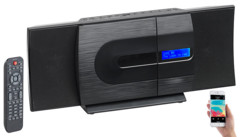 mini chaine hifi longue à poser ou montage mural avec lecteur CD USB MP3 Bluetooth design noir metal brossé Auvisio MSX-620