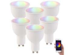 6 ampoules LED connectées GU10 A+ 4,5 W compatible Alexa LAV-45.rgbw - RVB + BC