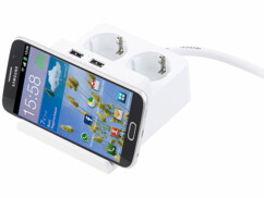 Multiprise de bureau Revolt avec support smartphone.