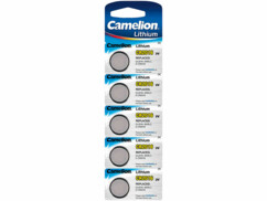 5 piles bouton CR2016 Lithium, 3 Volt, 75 mAh Camelion