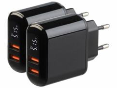 Pack de 2 chargeurs secteur 2 x USB-A 18 W avec Quick Charge et écran coloris noir de la marque Revolt