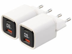 Pack de 2 chargeurs secteur USB-A / USB-C 33 W avec Quick Charge, Power Delivery et écran de la marque Revolt