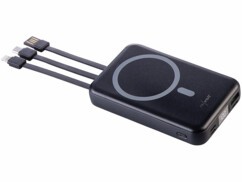 Batterie externe 10000 mAh compatible Qi et Magsafe avec 3 câbles intégrés