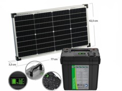 Pack avec batterie LiFePO4, panneau solaire, câble de raccordement 90 cm (compatible MC4), câble de chargement (Anderson vers compatible MC4) et modes d'emploi en français