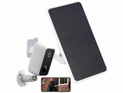 Pack avec caméra de surveillance IP IPC-670, 2 supports, câble USB, batterie solaire PB-5000.solar, support mural avec câble USB, matériel de montage et modes d'emploi en français