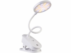 Lampe de lecture CCT rechargeable avec support à pince et col de cygne vue de 3/4