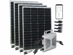 Pack micro-inverseur SMI-600 avec 4 panneaux solaires, câble adaptateur M25 vers extrémités de câble ouvertes, câble adaptateur M25 vers Betteri, câble d'alimentation solaire, câble M25 vers M25, antenne wifi et matériel de montage de la marque Revolt