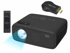 Pack avec vidéoprojecteur LB-500, télécommande, chargeur secteur avec câble d'alimentation, câble d'alimentation Micro-USB et modes d'emploi en français