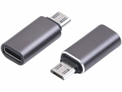 Deux adaptateurs USB-C femelle vers Micro-USB mâle.