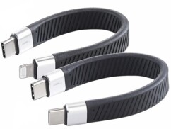 Pack de 2 câbles de chargement et de transfert de données flexibles USB-C vers USB-C et USB-C vers Lightning avec mode d'emploi en français