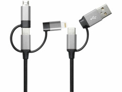 Câble USB-A et USB-C vers USB-C, Micro-USB et Lightning.