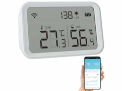 Capteur de température, de luminosité et d'humidité connecté vus avec smartphone et application